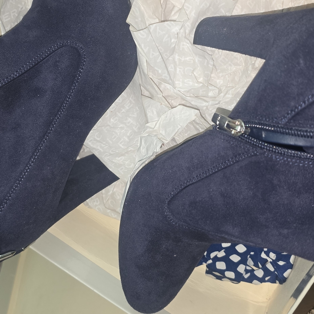 Marc Fisher Blue Heeled Boots with Suede Finish